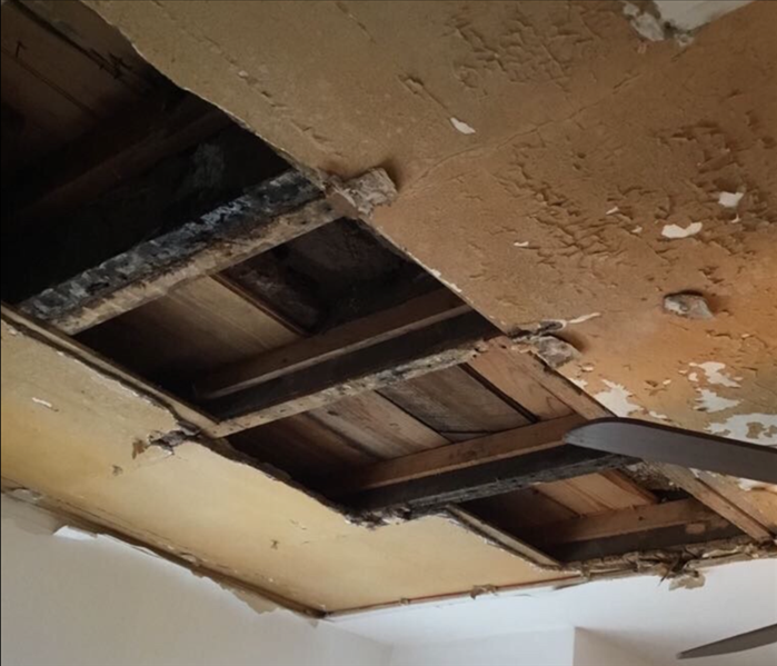 Ceiling with commercial water damage to sheetrock