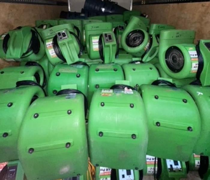 stacked air movers in box truck